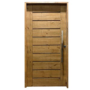 Kit Completo Porta Ekos Eco Pivotante 102cm + Fechadura Externa Rolete Com Pux chato de 80cm Batente Pinus Ecológico Tingido Imbuia de 14cm