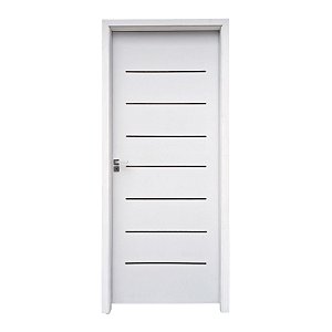 Kit Porta Completa Cristal Primer 62cm + Fechadura Modena Banheiro + Batente Ecológico Primer