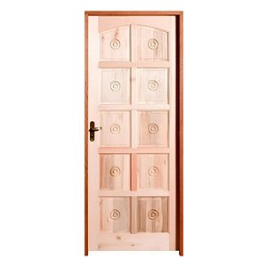 Kit Completo Porta Torneada 10 Alm. Eucalipto Maciça 82cm + Fechadura Externa Rafinata + Batente Eucalipto c/Emenda