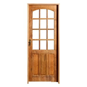 Kit Completo Porta Camponesa Eco Maciça (Sem Baguete) 82cm + Fechadura Externa Taco de Golf + Batente Ecológico Tingido Imbuia