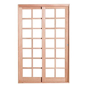 Porta de Correr 2 Folhas Quadriculada Eucalipto 210 x 120cm c/Guarnição