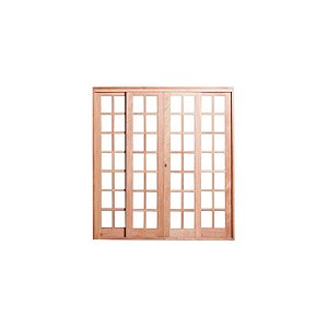 Porta de Correr 4 Folhas Quadriculada Eucalipto 210 x 240cm c/Guarnição