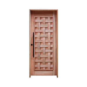 Porta Maciça Couro Trançado + Fechadura + Puxador + Batente Eicalipto c/Emenda
