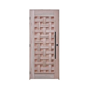 Porta Maciça Couro Trançado + Fechadura + Puxador + Batente Eicalipto c/Emenda