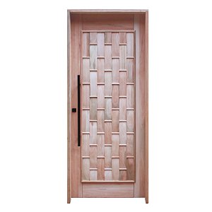 Porta Maciça Couro + Fechadura + Puxador + Batente Eucalipto c/Emenda
