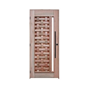 Porta Maciça Couro Trançado com Visor + Fechadura + Puxador + Batente Eicalipto c/Emenda