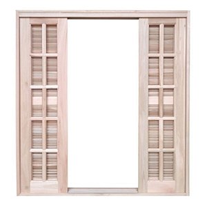 Porta de Correr 6 Folhas Quadriculada Eucalipto 210 x 200cm c/Guarnição