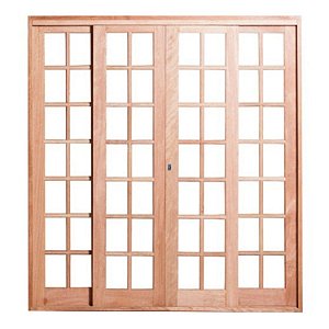 Porta de Correr 4 Folhas Quadriculada Eucalipto 210 x 240cm c/Guarnição