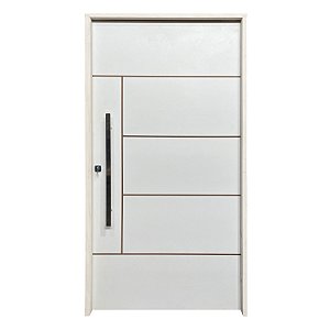 Kit Completo Porta Pivotante Atenas Primer 102cm + Fechadura Externa Rolete Com Pux Chato de 80cm + Batente Pinus Emendado Primer de 14cm