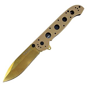 Canivete Tático semiautomático Tam Lamina Dourada Clip