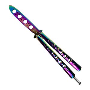 Canivete Butterfly Rainbow Fade Sem Corte, para Treino