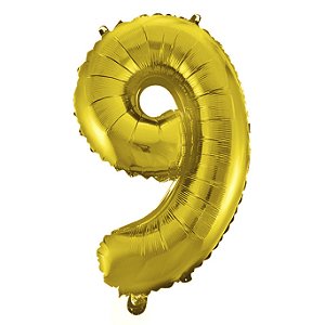 Balão Metalizado Número "9" Dourado16 pol