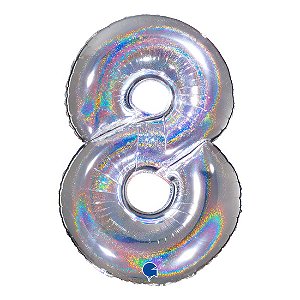 Balão GRABO 40" Número 8 Silver Holographic