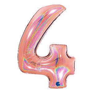 Balão GRABO 40" Número 4 Rose Gold Holographic