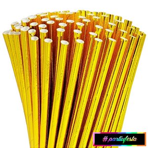 Canudo de Papel Liso Dourado (Cromado) #partiufesta