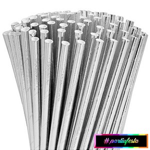 Canudo de Papel Liso Prata (Cromado) #partiufesta