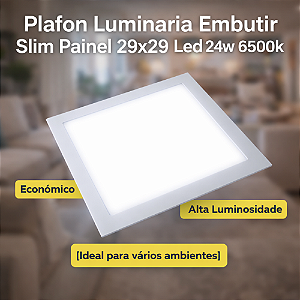 Plafon Luminaria Embutir Slim Painel 29x29 Led 24w 6500k