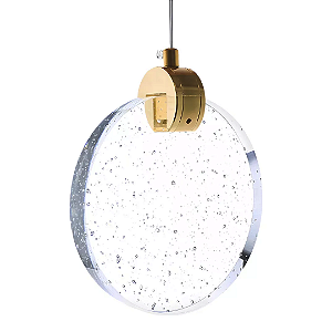 Luminária Pendente Disco Cristal C/ Bolhas Dourado Led 8111 110V/220V (Bivolt)
