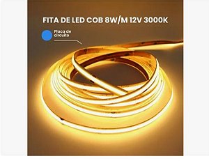 FITA LED 8W 3000K COB 5MTS IP20 12V 3800LM OPUS
