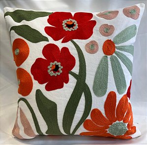 Capa de Almofada Linho - Flores Vermelhas