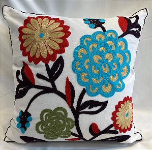 Capa de Almofada Linho - Flores Coloridas