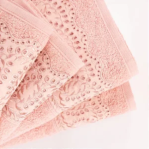 Toalha Rosto Bordada Rosa - 0,85x,050