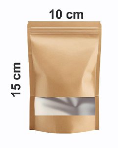 Saco Stand Up Pouch Kraft com Visor Transparente 10x15