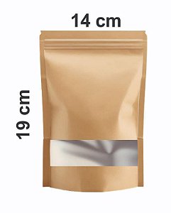 Saco Stand Up Pouch Kraft com Visor Transparente 14x19