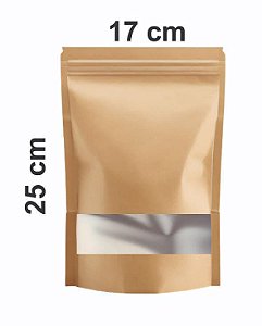 Saco Stand Up Pouch Kraft com Visor Transparente 17x25