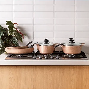 Conjunto de Panelas Antiaderentes 6 Peças Champangne