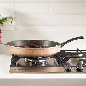 Frigideira Antiaderente 32cm Champagne c/ Tampa de Vidro