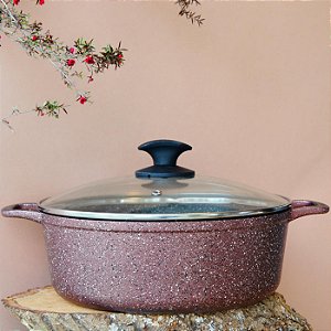 Caçarola Antiaderente 20cm Rosê c/ Tampa de Vidro