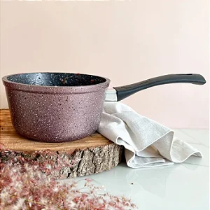 Panela Antiaderente 16cm Rosê c/ Tampa de Vidro