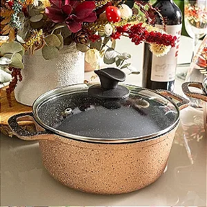 Caçarola Antiaderente 20cm Champagne c/ Tampa de Vidro