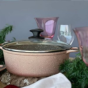 Caçarola Antiaderente 24cm Champagne c/ Tampa de Vidro
