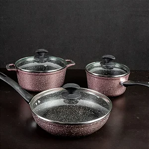 Conjunto de Panelas Antiaderentes 3 Peças Rosê