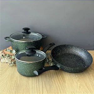 Conjunto de Panelas Antiaderentes 3 Peças Verde Amazônia