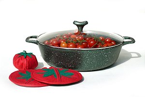 Caçarola Antiaderente 32cm Famiglia Bracce Verde + kit 3 acessórios térmicos
