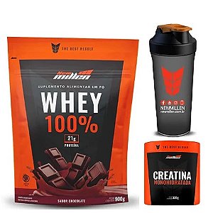 Combo Whey Protein Concentrado 900gr +Creatina 300gr pura New Millen coqueteleira