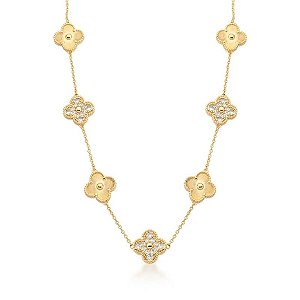 Colar Trevos Intercalados com Zircônia