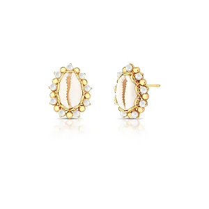 Brinco Buzios Cristais e Pérolas