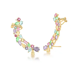 Brinco Ear Cuff Cristais Coloridos