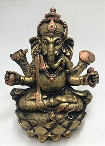 Estatueta Ganesha na Flor 15cm