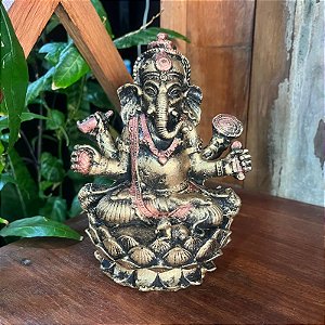 Estatueta Ganesha na Flor 15cm