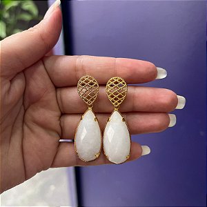 Brinco Grande - Quartzo Branco - Sabedoria e Cura