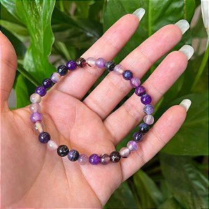 Pulseira Pedra Ágata Roxa 6mm - Estabilidade de Coragem