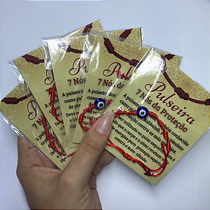 Kit com 5 Pulseiras Kabbalah 7 Nós com Olho Grego