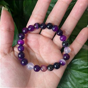 Pulseira Pedra Ágata Roxa 8mm - Estabilidade e Coragem