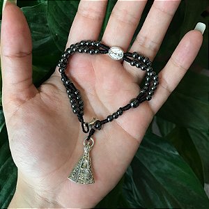 Terço de Pulso - Hematita e Nossa Senhora Aparecida