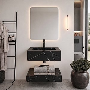 Kit Gabinete de Banheiro em Porcelanato Polido com Espelho LED Londres